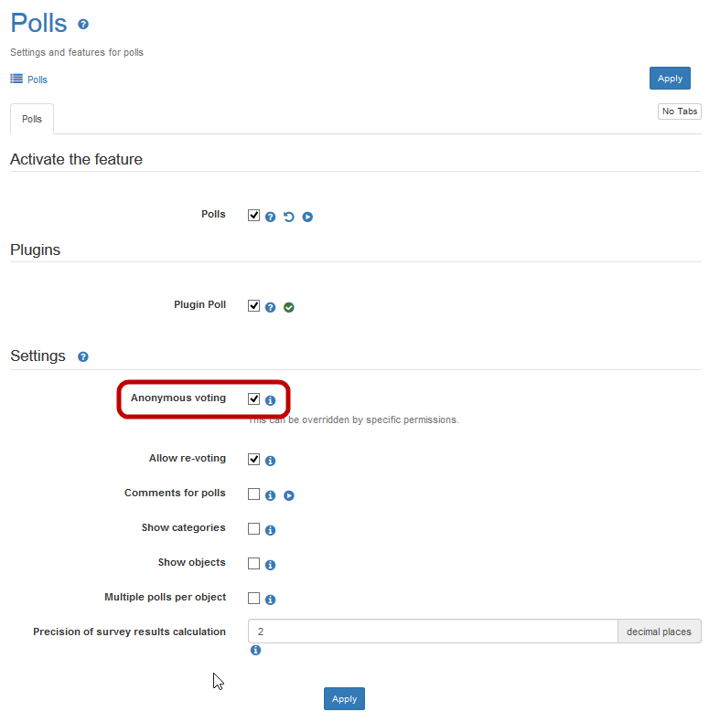 Configuring the polls on the Administration: Polls page.