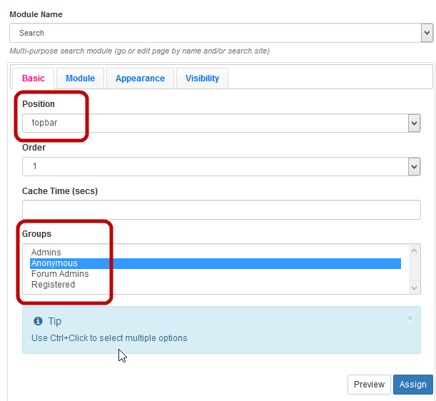 Configuring the Basic options.