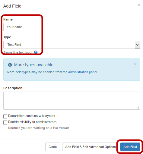 Use this form to create a tracker field.