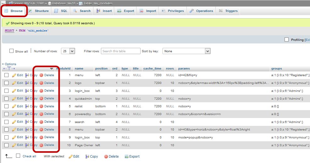 Browse the list of modules, then delete the offending module.