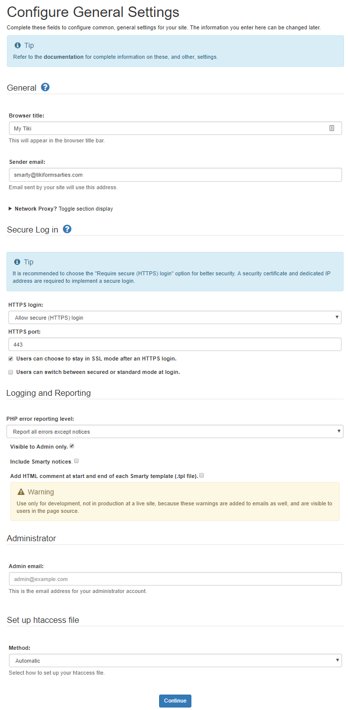 Use this page to configure general setting for your site.